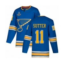 Men's St. Louis Blues #11 Brian Sutter Authentic Navy Blue Alternate 2019 Stanley Cup Champions Hockey Jersey