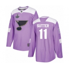 Men's St. Louis Blues #11 Brian Sutter Authentic Purple Fights Cancer Practice 2019 Stanley Cup Champions Hockey Jersey