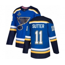 Men's St. Louis Blues #11 Brian Sutter Authentic Royal Blue Home 2019 Stanley Cup Champions Hockey Jersey
