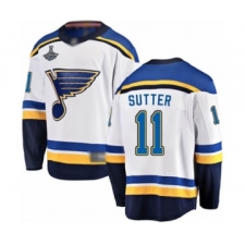 Men's St. Louis Blues #11 Brian Sutter Fanatics Branded White Away Breakaway 2019 Stanley Cup Champions Hockey Jersey