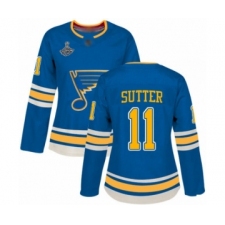 Women's St. Louis Blues #11 Brian Sutter Authentic Navy Blue Alternate 2019 Stanley Cup Champions Hockey Jersey