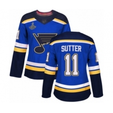 Women's St. Louis Blues #11 Brian Sutter Authentic Royal Blue Home 2019 Stanley Cup Champions Hockey Jersey