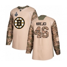 Men's Boston Bruins #46 David Krejci Authentic Camo Veterans Day Practice 2019 Stanley Cup Final Bound Hockey Jersey
