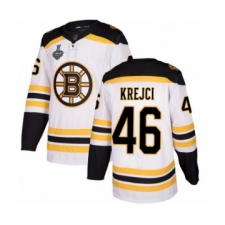 Men's Boston Bruins #46 David Krejci Authentic White Away 2019 Stanley Cup Final Bound Hockey Jersey