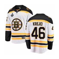Men's Boston Bruins #46 David Krejci Authentic White Away Fanatics Branded Breakaway 2019 Stanley Cup Final Bound Hockey Jersey