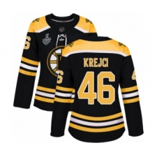 Women's Boston Bruins #46 David Krejci Authentic Black Home 2019 Stanley Cup Final Bound Hockey Jersey