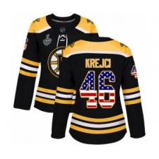 Women's Boston Bruins #46 David Krejci Authentic Black USA Flag Fashion 2019 Stanley Cup Final Bound Hockey Jersey