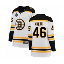 Women's Boston Bruins #46 David Krejci Authentic White Away Fanatics Branded Breakaway 2019 Stanley Cup Final Bound Hockey Jersey