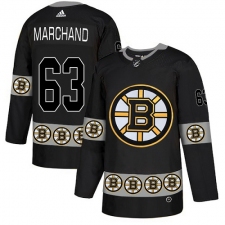 Men's Adidas Boston Bruins #63 Brad Marchand Authentic Black Team Logo Fashion NHL Jersey
