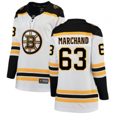 Women's Boston Bruins #63 Brad Marchand Authentic White Away Fanatics Branded Breakaway NHL Jersey