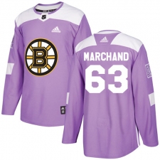 Youth Adidas Boston Bruins #63 Brad Marchand Authentic Purple Fights Cancer Practice NHL Jersey
