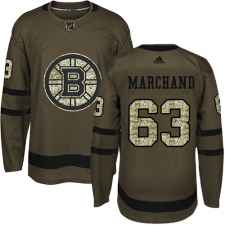 Youth Adidas Boston Bruins #63 Brad Marchand Premier Green Salute to Service NHL Jersey