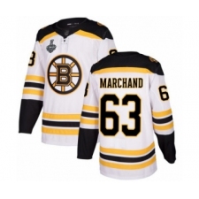 Youth Boston Bruins #63 Brad Marchand Authentic White Away 2019 Stanley Cup Final Bound Hockey Jersey