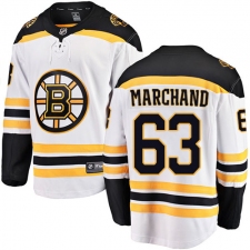 Youth Boston Bruins #63 Brad Marchand Authentic White Away Fanatics Branded Breakaway NHL Jersey