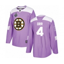 Men's Boston Bruins #4 Bobby Orr Authentic Purple Fights Cancer Practice 2019 Stanley Cup Final Bound Hockey Jersey