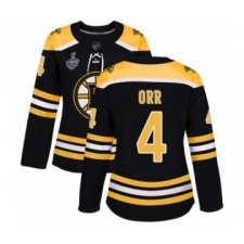 Women's Boston Bruins #4 Bobby Orr Authentic Black Home 2019 Stanley Cup Final Bound Hockey Jersey