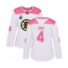 Women's Boston Bruins #4 Bobby Orr Authentic White Pink Fashion 2019 Stanley Cup Final Bound Hockey Jersey