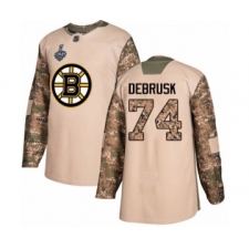 Men's Boston Bruins #74 Jake DeBrusk Authentic Camo Veterans Day Practice 2019 Stanley Cup Final Bound Hockey Jersey