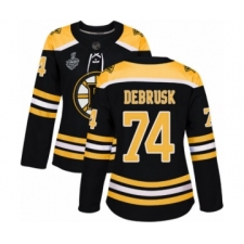 Women's Boston Bruins #74 Jake DeBrusk Authentic Black Home 2019 Stanley Cup Final Bound Hockey Jersey