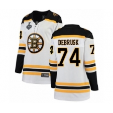 Women's Boston Bruins #74 Jake DeBrusk Authentic White Away Fanatics Branded Breakaway 2019 Stanley Cup Final Bound Hockey Jersey