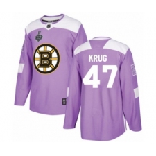 Men's Boston Bruins #47 Torey Krug Authentic Purple Fights Cancer Practice 2019 Stanley Cup Final Bound Hockey Jersey