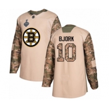 Men's Boston Bruins #10 Anders Bjork Authentic Camo Veterans Day Practice 2019 Stanley Cup Final Bound Hockey Jersey