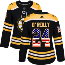 Women's Adidas Boston Bruins #24 Terry O'Reilly Authentic Black USA Flag Fashion NHL Jersey
