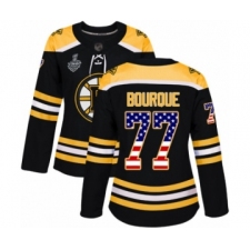 Women's Boston Bruins #77 Ray Bourque Authentic Black USA Flag Fashion 2019 Stanley Cup Final Bound Hockey Jersey