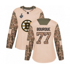 Women's Boston Bruins #77 Ray Bourque Authentic Camo Veterans Day Practice 2019 Stanley Cup Final Bound Hockey Jersey