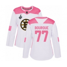 Women's Boston Bruins #77 Ray Bourque Authentic White  Pink Fashion 2019 Stanley Cup Final Bound Hockey Jersey