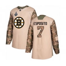 Men's Boston Bruins #7 Phil Esposito Authentic Camo Veterans Day Practice 2019 Stanley Cup Final Bound Hockey Jersey