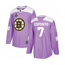 Men's Boston Bruins #7 Phil Esposito Authentic Purple Fights Cancer Practice 2019 Stanley Cup Final Bound Hockey Jersey