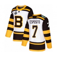 Men's Boston Bruins #7 Phil Esposito Authentic White Winter Classic 2019 Stanley Cup Final Bound Hockey Jersey