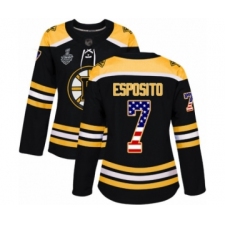 Women's Boston Bruins #7 Phil Esposito Authentic Black USA Flag Fashion 2019 Stanley Cup Final Bound Hockey Jersey
