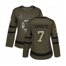 Women's Boston Bruins #7 Phil Esposito Authentic Green Salute to Service 2019 Stanley Cup Final Bound Hockey Jersey