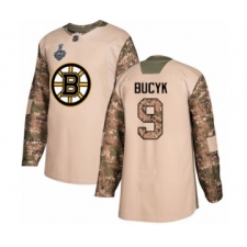 Men's Boston Bruins #9 Johnny Bucyk Authentic Camo Veterans Day Practice 2019 Stanley Cup Final Bound Hockey Jersey