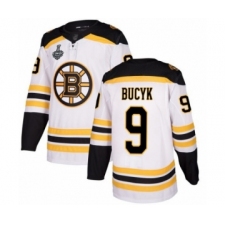 Men's Boston Bruins #9 Johnny Bucyk Authentic White Away 2019 Stanley Cup Final Bound Hockey Jersey