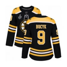Women's Boston Bruins #9 Johnny Bucyk Authentic Black Home 2019 Stanley Cup Final Bound Hockey Jersey