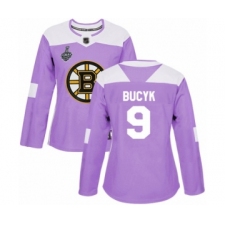 Women's Boston Bruins #9 Johnny Bucyk Authentic Purple Fights Cancer Practice 2019 Stanley Cup Final Bound Hockey Jersey