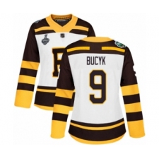 Women's Boston Bruins #9 Johnny Bucyk Authentic White Winter Classic 2019 Stanley Cup Final Bound Hockey Jersey