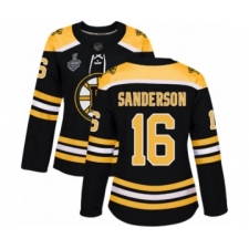 Women's Boston Bruins #16 Derek Sanderson Authentic Black Home 2019 Stanley Cup Final Bound Hockey Jersey