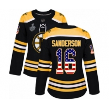 Women's Boston Bruins #16 Derek Sanderson Authentic Black USA Flag Fashion 2019 Stanley Cup Final Bound Hockey Jersey