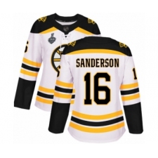 Women's Boston Bruins #16 Derek Sanderson Authentic White Away 2019 Stanley Cup Final Bound Hockey Jersey