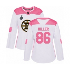 Women's Boston Bruins #86 Kevan Miller Authentic White Pink Fashion 2019 Stanley Cup Final Bound Hockey Jersey