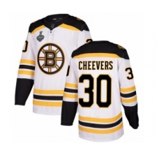 Men's Boston Bruins #30 Gerry Cheevers Authentic White Away 2019 Stanley Cup Final Bound Hockey Jersey