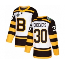 Men's Boston Bruins #30 Gerry Cheevers Authentic White Winter Classic 2019 Stanley Cup Final Bound Hockey Jersey