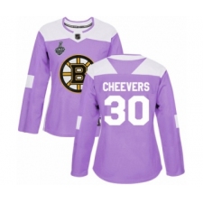 Women's Boston Bruins #30 Gerry Cheevers Authentic Purple Fights Cancer Practice 2019 Stanley Cup Final Bound Hockey Jersey