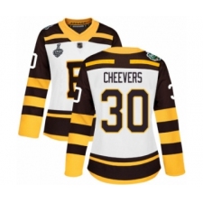 Women's Boston Bruins #30 Gerry Cheevers Authentic White Winter Classic 2019 Stanley Cup Final Bound Hockey Jersey