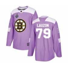 Youth Boston Bruins #79 Jeremy Lauzon Authentic Purple Fights Cancer Practice 2019 Stanley Cup Final Bound Hockey Jersey