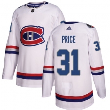 Youth Adidas Montreal Canadiens #31 Carey Price Authentic White 2017 100 Classic NHL Jersey
